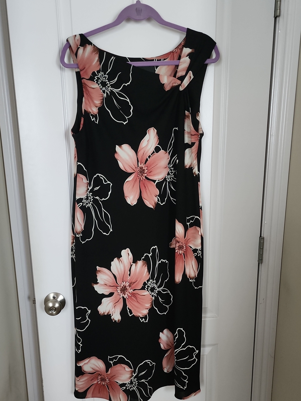 S.L. Fashions Black Midi Sleeveless Pink Floral Dress Size 16W
